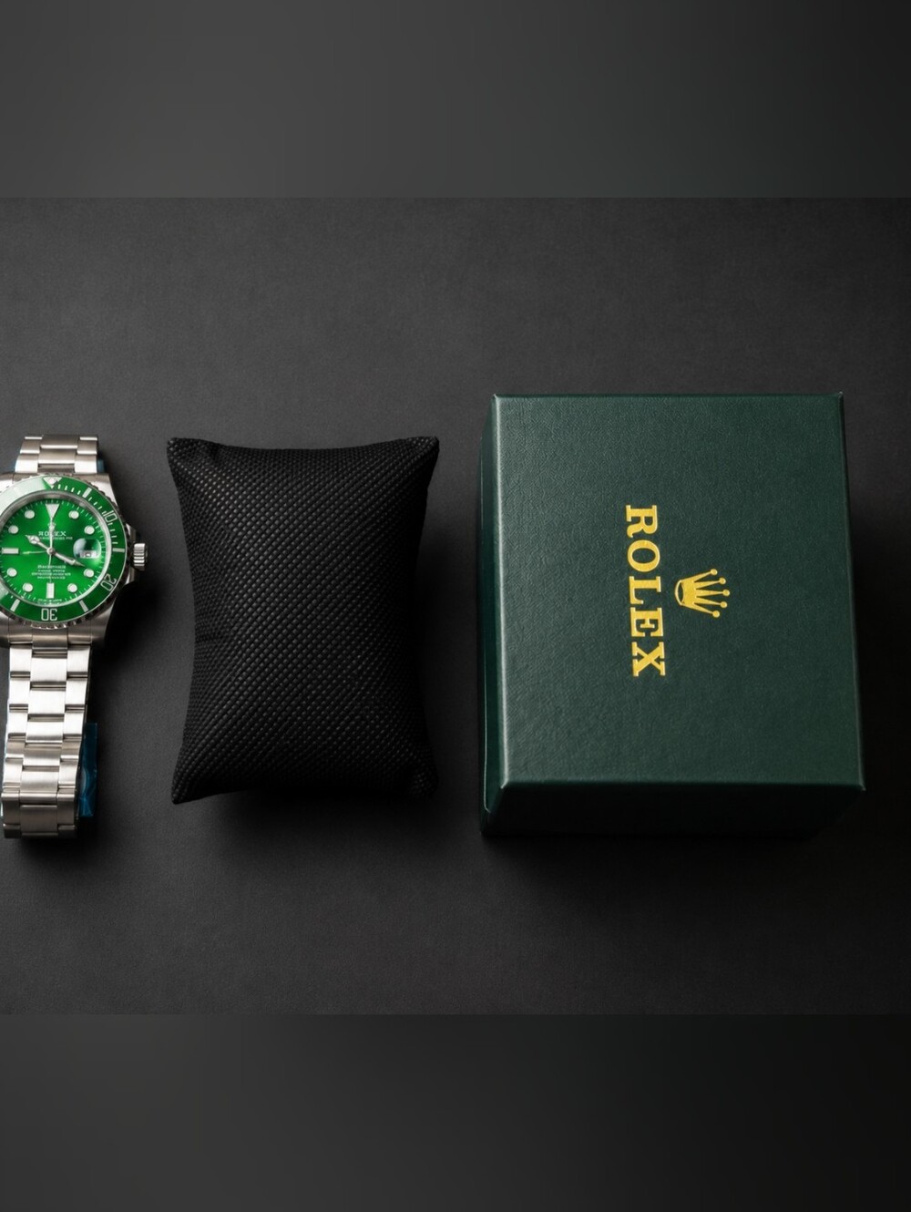 Rolex Men's Stainless Steel Watch with Green Dial and Silver Bracelet